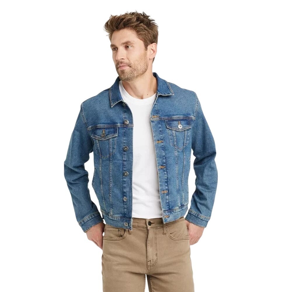 Goodfellow & Co Men's Blue Midwash Stitching Details Denim Trucker Jacket Size S